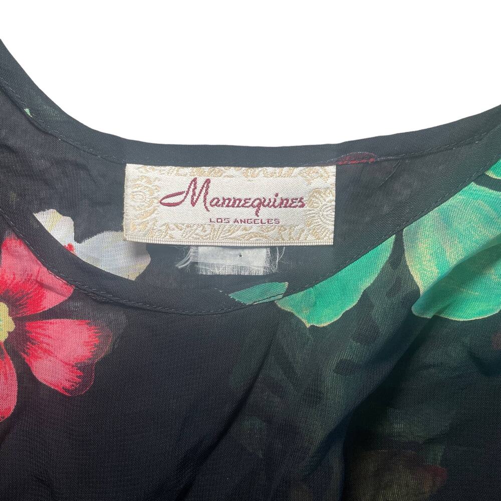 Vintage Mannequins Los Angeles Sheer Retro Floral Tropical Coverup Dress Size S - Picture 3 of 4